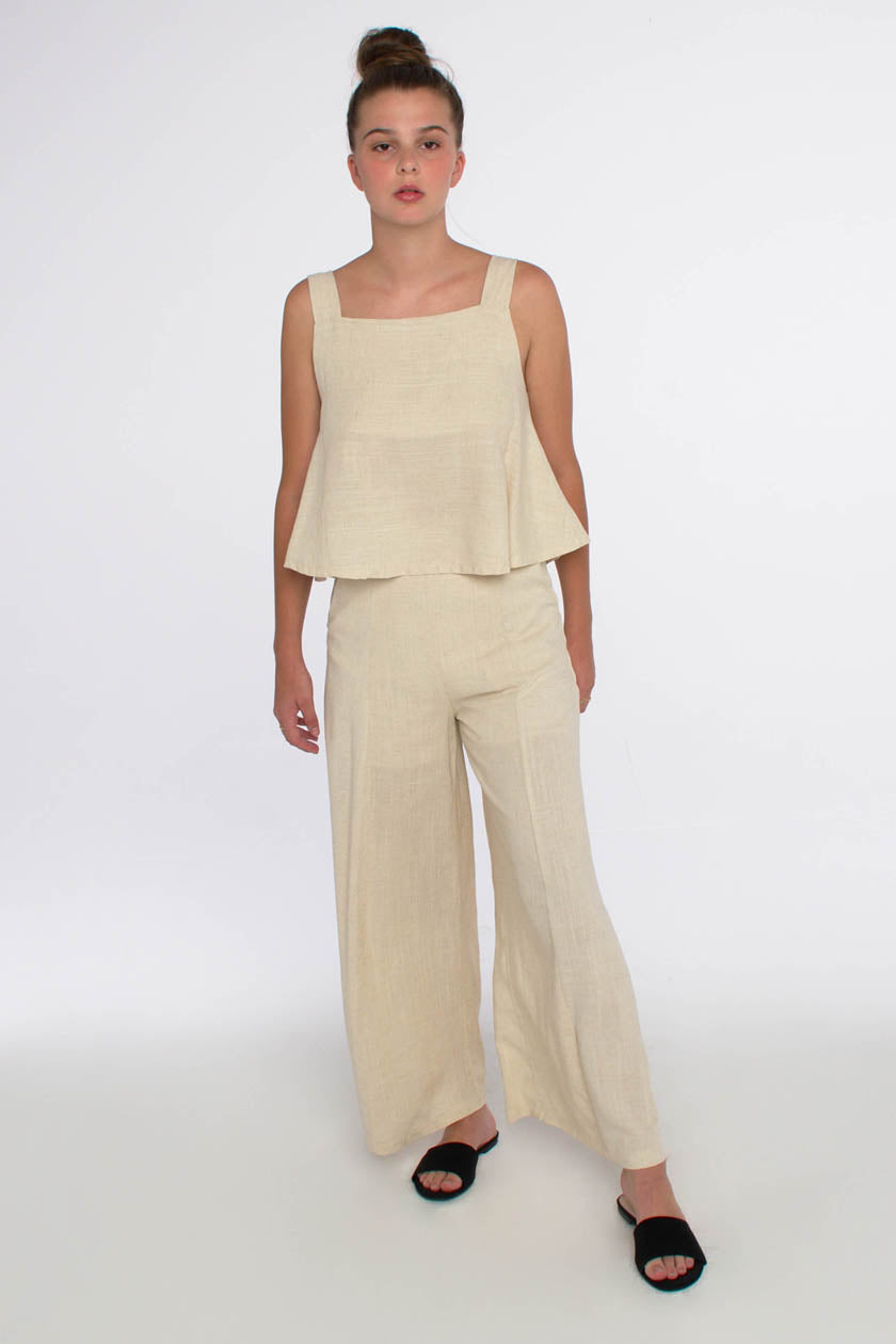 Flared Linen Pants Set With Sleeveless Top