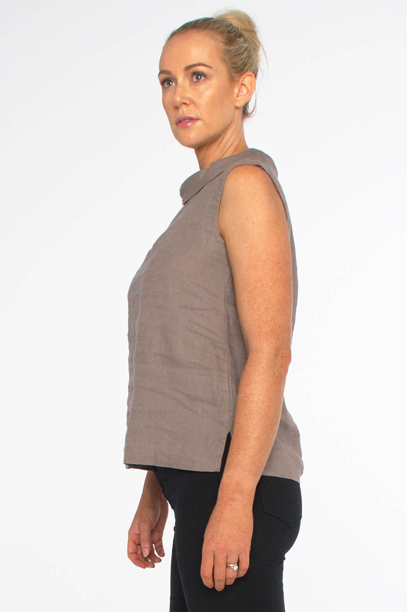 Luxe Linen Sleeveless Top- Taupe